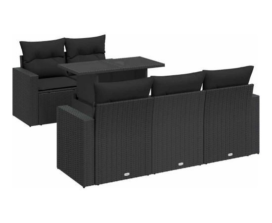 vidaXL 6-cz. zestaw mebli ogrodowych z poduszkami, czarny polirattan Dārza mēbeļu komplekti