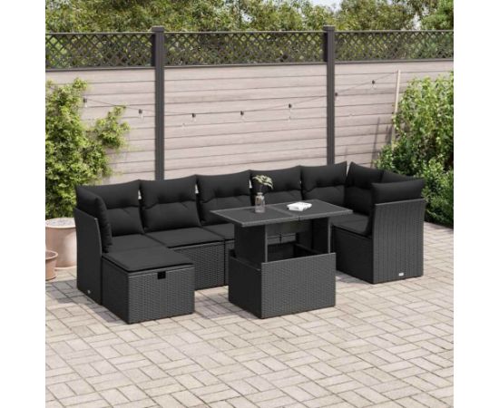 vidaXL 8-cz. zestaw wypoczynkowy do ogrodu, z poduszkami, czarny Dārza mēbeļu komplekti