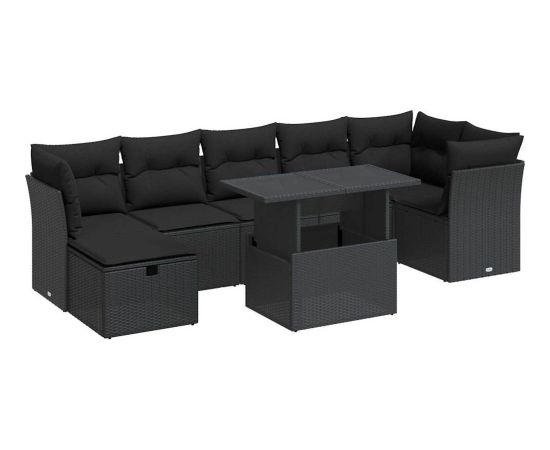 vidaXL 8-cz. zestaw wypoczynkowy do ogrodu, z poduszkami, czarny Dārza mēbeļu komplekti