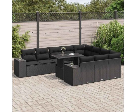 vidaXL 11-cz. zestaw wypoczynkowy do ogrodu, poduszki czarny rattan PE Dārza mēbeļu komplekti