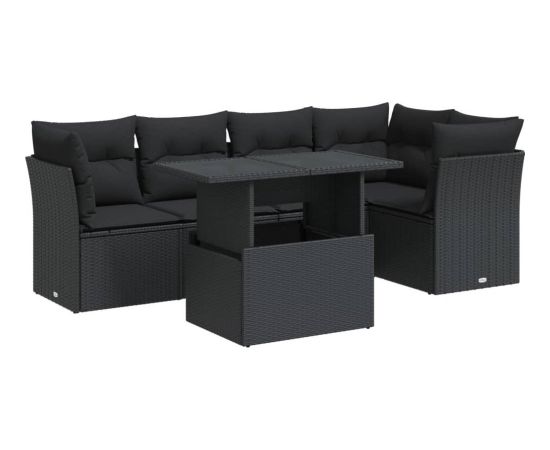 vidaXL 6-cz. zestaw mebli ogrodowych z poduszkami, czarny polirattan Dārza mēbeļu komplekti