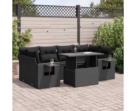 vidaXL 7-cz. zestaw wypoczynkowy do ogrodu, z poduszkami, czarny Dārza mēbeļu komplekti