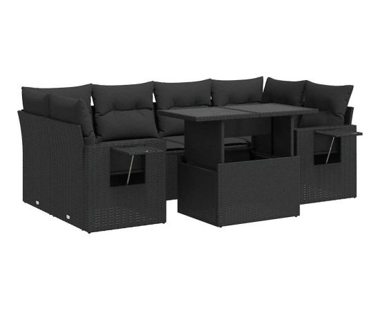 vidaXL 7-cz. zestaw wypoczynkowy do ogrodu, z poduszkami, czarny Dārza mēbeļu komplekti