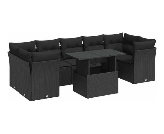 vidaXL 8-cz. zestaw wypoczynkowy do ogrodu, z poduszkami, czarny Dārza mēbeļu komplekti