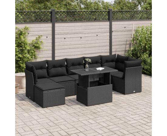 vidaXL 8-cz. zestaw wypoczynkowy do ogrodu, z poduszkami, czarny Dārza mēbeļu komplekti
