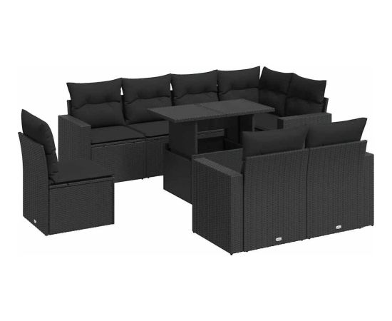 vidaXL 9-cz. zestaw wypoczynkowy do ogrodu, z poduszkami, czarny Dārza mēbeļu komplekti