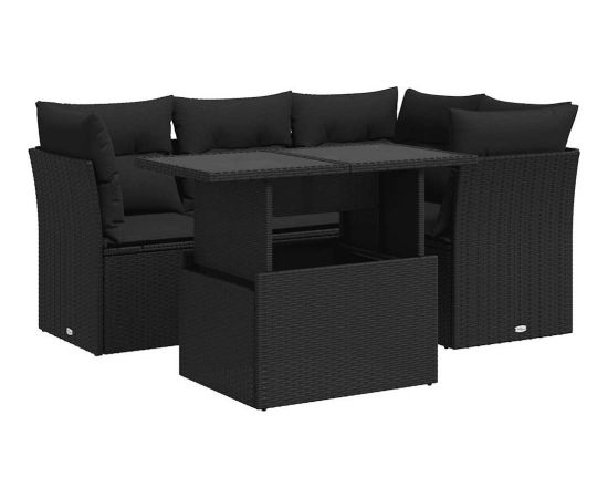 vidaXL 5-cz. zestaw wypoczynkowy do ogrodu, poduszki, czarny rattan PE Dārza mēbeļu komplekti