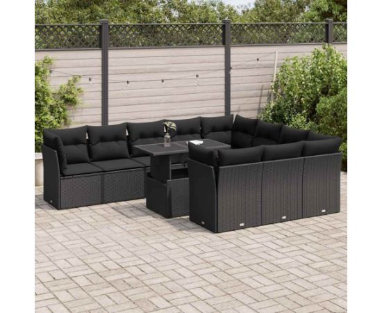 vidaXL 11-cz. zestaw wypoczynkowy do ogrodu, poduszki czarny rattan PE Dārza mēbeļu komplekti
