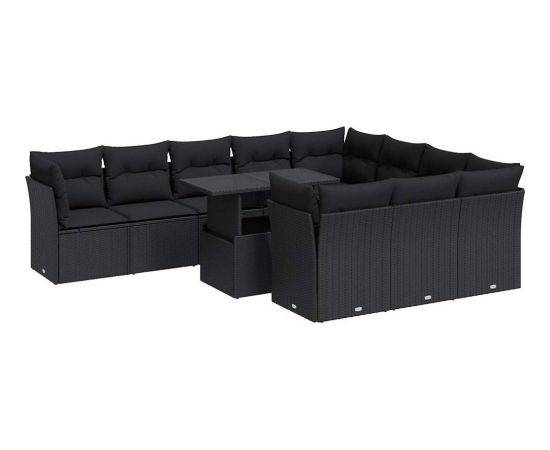 vidaXL 11-cz. zestaw wypoczynkowy do ogrodu, poduszki czarny rattan PE Dārza mēbeļu komplekti