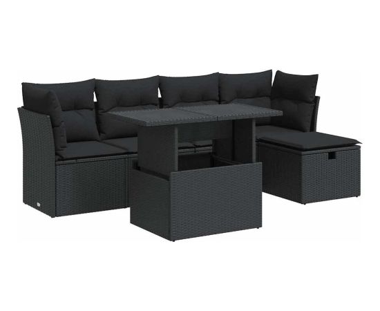 vidaXL 6-cz. zestaw mebli ogrodowych z poduszkami, czarny polirattan Dārza mēbeļu komplekti