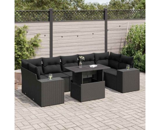 vidaXL 8-cz. zestaw wypoczynkowy do ogrodu, z poduszkami, czarny Dārza mēbeļu komplekti