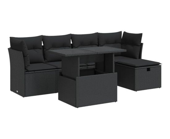 vidaXL 6-cz. zestaw mebli ogrodowych z poduszkami, czarny polirattan Dārza mēbeļu komplekti