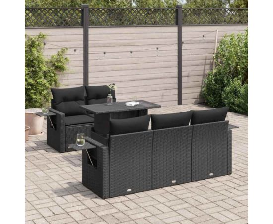 vidaXL 6-cz. zestaw mebli ogrodowych z poduszkami, czarny polirattan Dārza mēbeļu komplekti