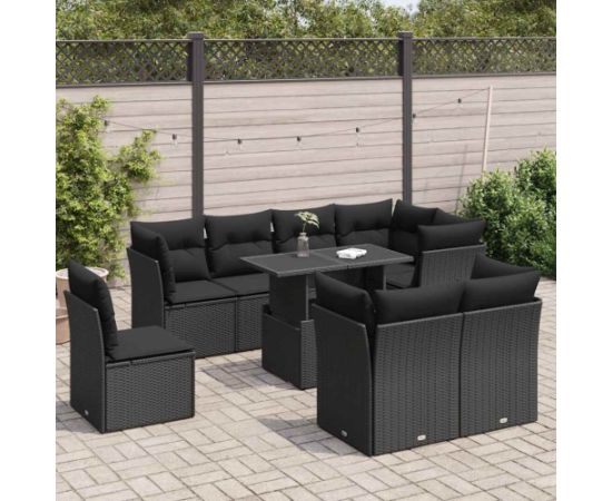 vidaXL 9-cz. zestaw wypoczynkowy do ogrodu, z poduszkami, czarny Dārza mēbeļu komplekti
