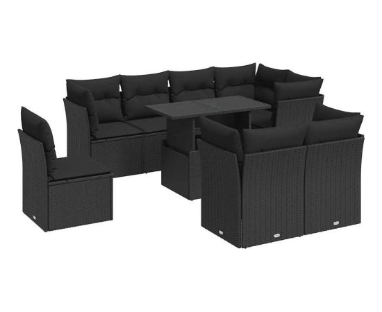 vidaXL 9-cz. zestaw wypoczynkowy do ogrodu, z poduszkami, czarny Dārza mēbeļu komplekti