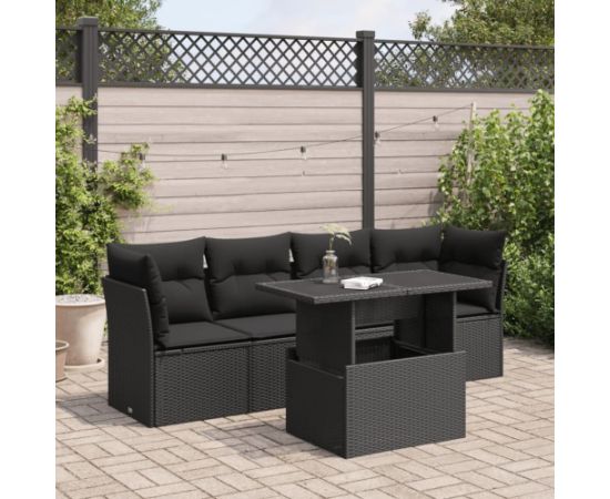 vidaXL 5-cz. zestaw wypoczynkowy do ogrodu, poduszki, czarny rattan PE Dārza mēbeļu komplekti