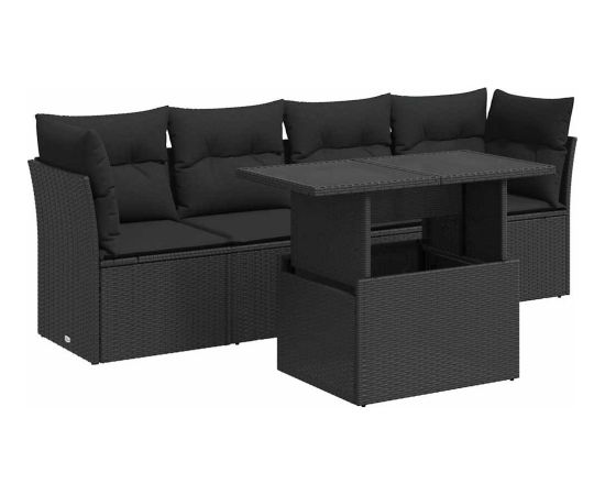 vidaXL 5-cz. zestaw wypoczynkowy do ogrodu, poduszki, czarny rattan PE Dārza mēbeļu komplekti