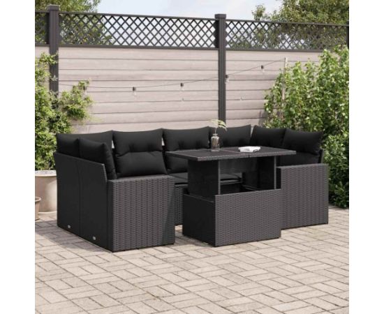 vidaXL 7-cz. zestaw wypoczynkowy do ogrodu, z poduszkami, czarny Dārza mēbeļu komplekti