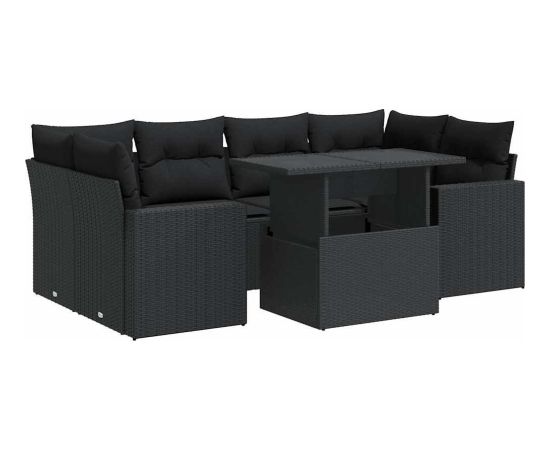 vidaXL 7-cz. zestaw wypoczynkowy do ogrodu, z poduszkami, czarny Dārza mēbeļu komplekti