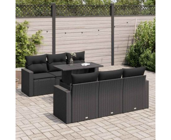 vidaXL 7-cz. zestaw wypoczynkowy do ogrodu, z poduszkami, czarny Dārza mēbeļu komplekti