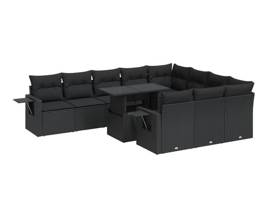 vidaXL 11-cz. zestaw wypoczynkowy do ogrodu, poduszki czarny rattan PE Dārza mēbeļu komplekti