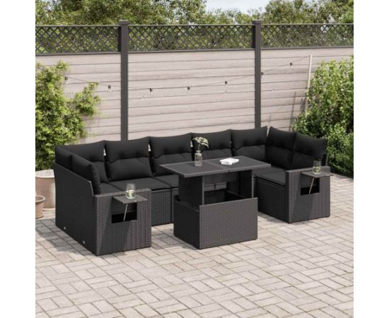vidaXL 8-cz. zestaw wypoczynkowy do ogrodu, z poduszkami, czarny Dārza mēbeļu komplekti