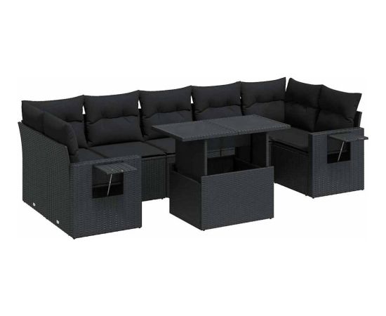 vidaXL 8-cz. zestaw wypoczynkowy do ogrodu, z poduszkami, czarny Dārza mēbeļu komplekti