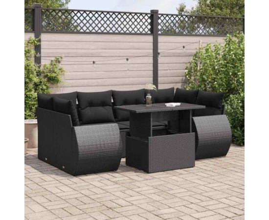 vidaXL 7-cz. zestaw wypoczynkowy do ogrodu, z poduszkami, czarny Dārza mēbeļu komplekti