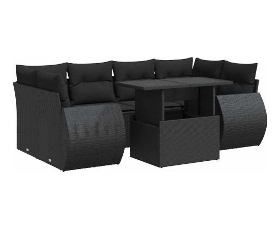 vidaXL 7-cz. zestaw wypoczynkowy do ogrodu, z poduszkami, czarny Dārza mēbeļu komplekti