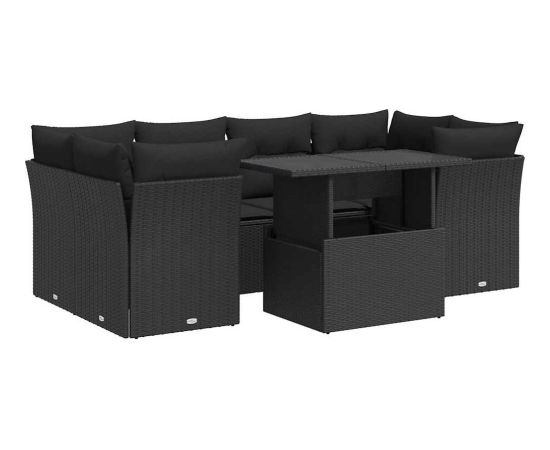 vidaXL 7-cz. zestaw wypoczynkowy do ogrodu, z poduszkami, czarny Dārza mēbeļu komplekti