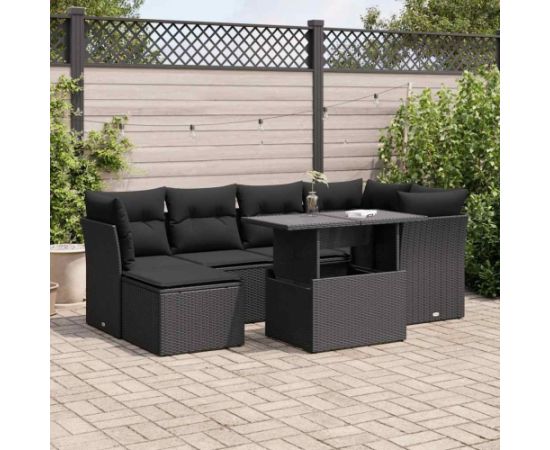 vidaXL 7-cz. zestaw wypoczynkowy do ogrodu, z poduszkami, czarny Dārza mēbeļu komplekti