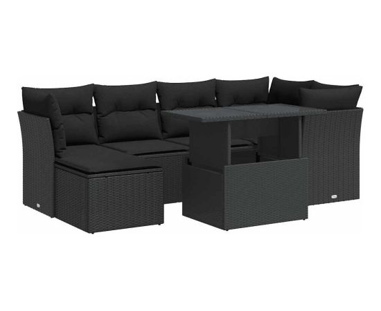 vidaXL 7-cz. zestaw wypoczynkowy do ogrodu, z poduszkami, czarny Dārza mēbeļu komplekti