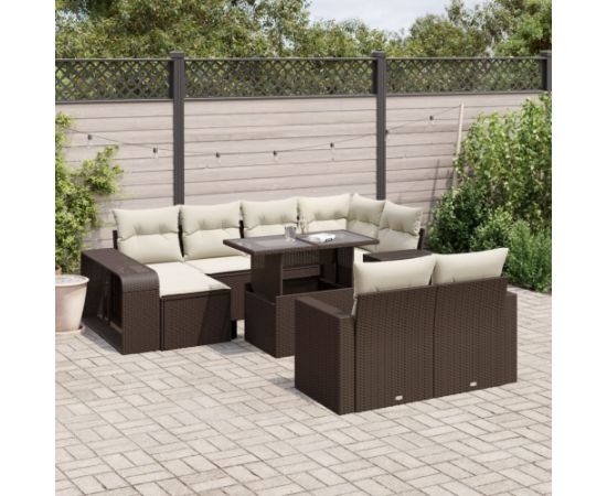 vidaXL vidaXL 11-cz. zestaw mebli ogrodowych z poduszkami, brązowy, rattan PE Dārza mēbeļu komplekti