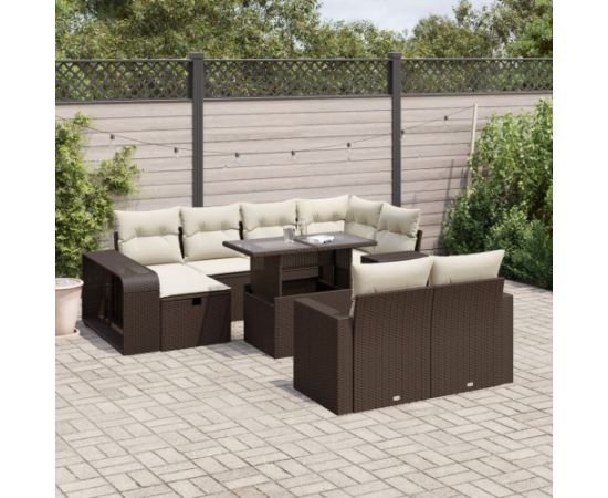 vidaXL vidaXL 11-cz. zestaw mebli ogrodowych z poduszkami, brązowy, rattan PE Dārza mēbeļu komplekti