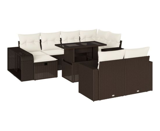 vidaXL vidaXL 11-cz. zestaw mebli ogrodowych z poduszkami, brązowy, rattan PE Dārza mēbeļu komplekti