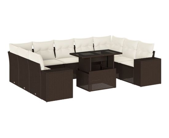 vidaXL vidaXL 10-cz. zestaw mebli ogrodowych z poduszkami, brązowy polirattan Dārza mēbeļu komplekti