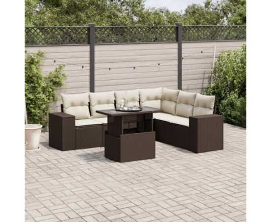 vidaXL vidaXL 7-cz. zestaw wypoczynkowy do ogrodu, z poduszkami, brązowy Dārza mēbeļu komplekti