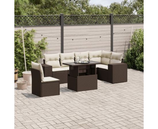 vidaXL vidaXL 7-cz. zestaw wypoczynkowy do ogrodu, z poduszkami, brązowy Dārza mēbeļu komplekti