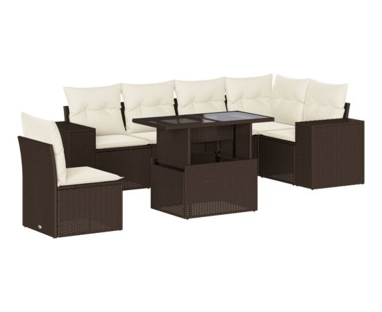 vidaXL vidaXL 7-cz. zestaw wypoczynkowy do ogrodu, z poduszkami, brązowy Dārza mēbeļu komplekti