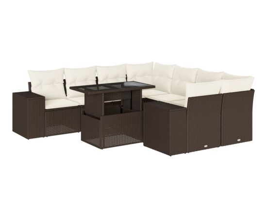 vidaXL vidaXL 9-cz. zestaw mebli ogrodowych z poduszkami, brązowy, polirattan Dārza mēbeļu komplekti