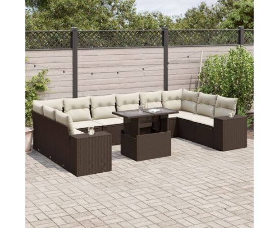 vidaXL vidaXL 11-cz. zestaw mebli ogrodowych z poduszkami, brązowy, rattan PE Dārza mēbeļu komplekti