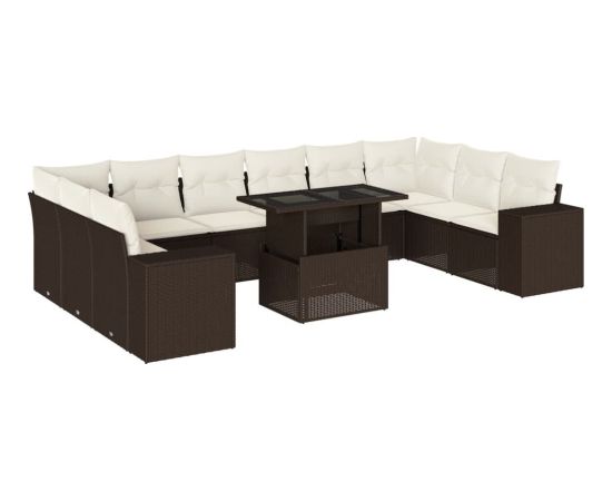 vidaXL vidaXL 11-cz. zestaw mebli ogrodowych z poduszkami, brązowy, rattan PE Dārza mēbeļu komplekti