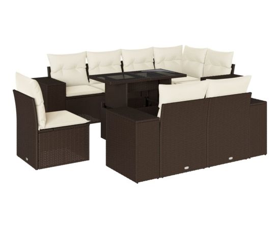 vidaXL vidaXL 9-cz. zestaw mebli ogrodowych z poduszkami, brązowy, polirattan Dārza mēbeļu komplekti