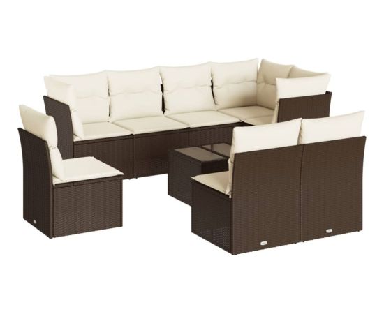 vidaXL vidaXL 9-cz. zestaw mebli ogrodowych z poduszkami, brązowy, polirattan Dārza mēbeļu komplekti