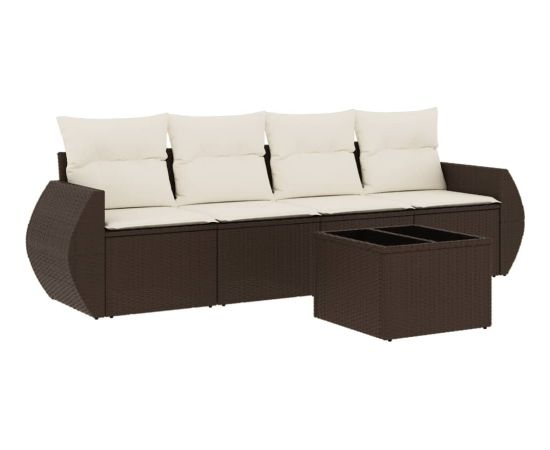 vidaXL vidaXL 5-cz. zestaw mebli ogrodowych z poduszkami, brązowy, polirattan Dārza mēbeļu komplekti