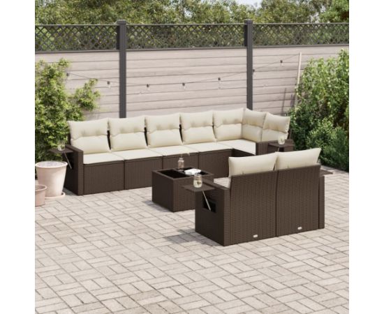 vidaXL vidaXL 9-cz. zestaw mebli ogrodowych z poduszkami, brązowy, polirattan Dārza mēbeļu komplekti