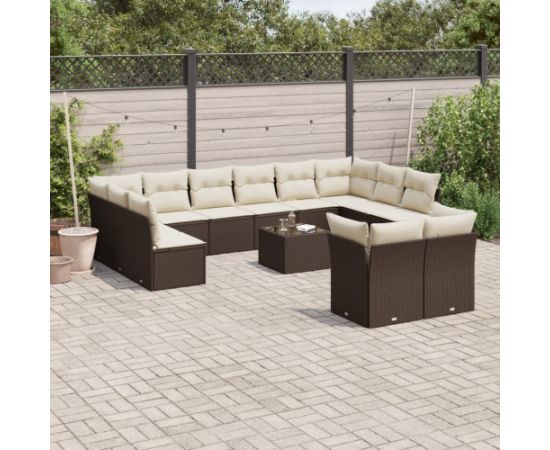 vidaXL vidaXL 13-cz. zestaw mebli ogrodowych z poduszkami, brązowy polirattan Dārza mēbeļu komplekti