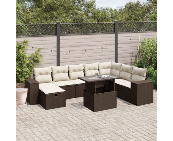 vidaXL vidaXL 9-cz. zestaw mebli ogrodowych z poduszkami, brązowy, polirattan Dārza mēbeļu komplekti