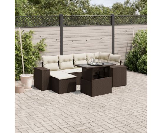 vidaXL vidaXL 7-cz. zestaw wypoczynkowy do ogrodu, z poduszkami, brązowy Dārza mēbeļu komplekti