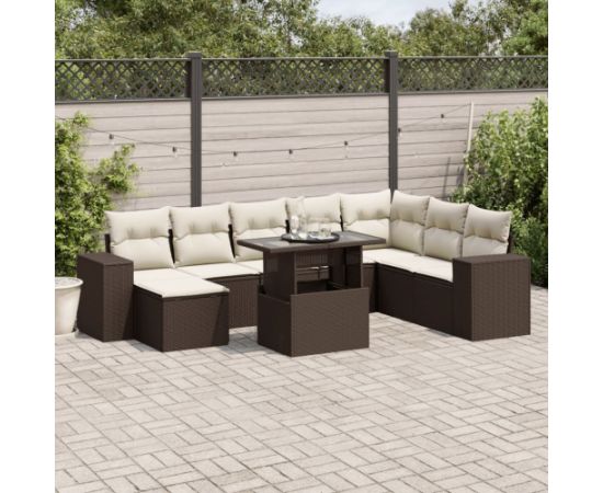 vidaXL vidaXL 9-cz. zestaw mebli ogrodowych z poduszkami, brązowy, polirattan Dārza mēbeļu komplekti